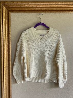 100% cotton J. Crew Cream Cable-Knit V-Neck Sweater
